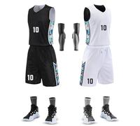 OYouni Camisetas de baloncesto reversibles personalizadas: uniformes personalizados para hombres/niños con nombre y número - camiseta atlética sin mangas, Blanco y Negro B, US