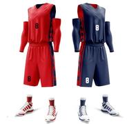 OYouni Camisetas de baloncesto reversibles personalizadas: uniformes personalizados para hombres/niños con nombre y número - camiseta atlética sin mangas, Azul zafiro y rojo, US