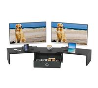 OYRREU Soporte Monitor Escritorio, 99x23,6cm Soporte Monitor Doble Elevador Monitor Escritorio, Soporte para Monitor con CajóN, Soporte Pantalla Ordenador TV PC Monitor Stand Accesorios, Negro