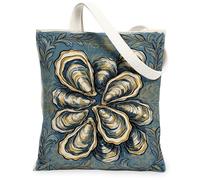 Oyster - Bolsa de lona para mujer, diseño artístico vintage floral, remolino de verano, azul, lavable, reutilizable, bolsa pequeña para familiares, amigos, colegas, lectura, amor, 13 x 15 pulgadas