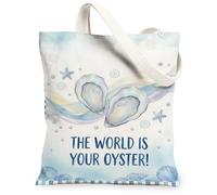 Oyster - Bolsa de lona para mujer, diseño de concha de estrella de mar costera de verano, color azul, lavable, reutilizable, bolsas pequeñas ideas para salir, Azul, 13x15 Inch