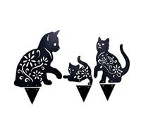 Oytrui Jardín de Gato de Metal de 3 Piezas, Recubrimiento de Polvo Electrostático Silueta de Gato con Resistencia a la Intemperie de la Prueba de óxido para el Jardín del del (Negro)