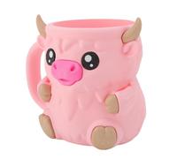 Oytrui Soporte para Pinta de Helado, Contenedor de Vaca de Dibujos Animados de PLA Aislado a Prueba de Fugas con Ranura para Cuchara para el Hogar, Fondo Antideslizante que Asegura una (Rosa)