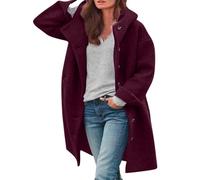 Oyuchga Abrigo largo de lana para mujer con capucha Elegante Color liso Chaqueta de transición Abrigo de invierno Cómodo Cálido Longline Chaqueta de invierno acolchada casual Veste à, B vino, L