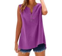 Oyuchga Camiseta sin mangas para mujer, verano, algodón y lino, tallas grandes, verano, cuello en V, camiseta de lino, vintage, monocolor, con botones, informal, holgada, con tirantes, A Pp1, XXL