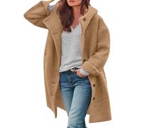 Oyuchga Trench Coat Abrigo largo de lana para mujer con capucha Elegante Color sólido Chaqueta de transición Abrigo de invierno Cómodo cálido Longline Chaqueta de invierno acolchada casual, B caqui