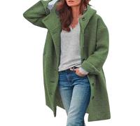 Oyuchga Trench Coat Abrigo largo de lana para mujer con capucha Elegante Color sólido Chaqueta de transición Abrigo de invierno Cómodo cálido Longline Chaqueta de invierno acolchada casual, A verde