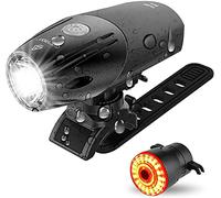 OYYMTE USB Recargable 500 Lumen ipx4 luz Delantera a Prueba de Agua y Trasera Bicicleta Inteligente led, detección frenado múltiples Modos iluminación for montaña, Bicicletas Carretera