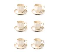OZ HOME BRICARD Paris - Juego de 12 tazas de café expreso para 6 personas, 6 tazas de café de 125 ml con 6 platillos, servicio de expreso de porcelana beige con relieve, para expreso, Ristretto, Moca