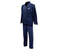 OZABI - Pijama para hombre con botones de terciopelo suave, con 5 botones, bordado en el pecho, pespuntes, dos bolsillos delanteros, pantalones lisos confort estilo Cocooning Premium, C2530 Marina, L