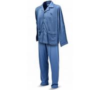 OZABI - Pijama para hombre con botones de terciopelo suave, con 5 botones, bordado en el pecho, pespuntes, dos bolsillos delanteros, pantalones lisos confort estilo Cocooning Premium, C2530 Azul, L