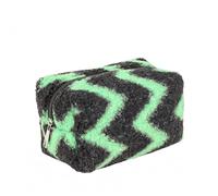 OZAOZ Bolsa de maquillaje a cuadros de felpa, bolsa de cosméticos estética, a cuadros, bonita bolsa de aseo de viaje, bolsa de almacenamiento suave, bolsa de lápices para mujeres y niñas, Verde