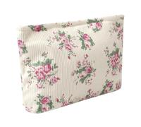 OZAOZ Bolsa de maquillaje para mujer, bolsa de cosméticos de flores con cremallera, bolsa de maquillaje de pana de gran capacidad, organizador de neceser de viaje para mujeres y niñas, Flower-E, Bolsa