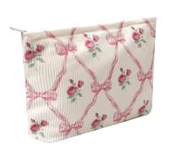 OZAOZ Bolsa de maquillaje para mujer, bolsa de cosméticos de flores con cremallera, bolsa de maquillaje de pana de gran capacidad, organizador de neceser de viaje para mujeres y niñas, Flower-B, Bolsa