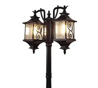 OZBMA Farola de Exterior Creativa de 2 Luces, Estilo mediterráneo, Estilo Tradicional E27, lámpara de pie Retro para jardín, Patio, casa, terraza, Entrada, decoración, Bronce, 1,8 m (Negro, 2,35 m)