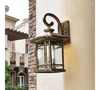 OZBMA Lámpara de Pared Moderna, Aplique de Exterior Vintage con Pantalla de Cristal, Farol de una Sola luz montado en Aluminio, Ideal para iluminación de porches, Base Mediana (Bronce 32x22cm).