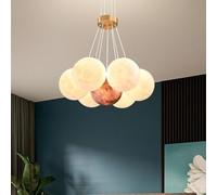 OZBME Lámpara Colgante de araña Redonda Blanca lechosa con Burbujas Decorativas, Compatible con Comedor, impresión 3D, Luna y Planeta, Moderna, Grande (Amarilla, 45 cm)