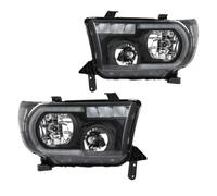 OZCCH Faros delanteros compatibles con Toyota Tundra 2007-2013/2008-2017 compatibles con Toyota Sequoia lado del conductor y del pasajero lente transparente carcasa negra Cl