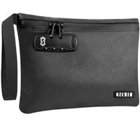 OZCHIN Bolsa a prueba de olores con cerradura de combinación de 10 x 7 pulgadas, bolsa de bloqueo de piel sintética, impermeable, con cerradura, gran regalo ideal, Negro, Mediano, Diario