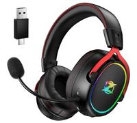 Ozeino 2.4GHz Wireless Gaming Headset for Pc, Ps4, Ps5, Mac, USB & Type-C Doble Puerto Auriculares Inalámbricos Auriculares con Micrófono con Cancelación de Ruido 25H Duración de la batería - Negro y