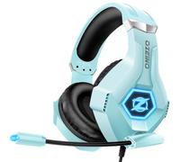Ozeino Auriculares para Juegos para PC, PS4, PS5, Xbox, Auriculares para Juegos con cancelación de Ruido, micrófono Flexible, Orejeras de Memoria, luz RGB para teléfono, Interruptor, Mac, Azul Claro