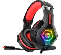 Ozeino Auriculares para Juegos para PC, PS4, PS5, Xbox, Auriculares para Juegos con cancelación de Ruido, micrófono Flexible, Orejeras de Memoria, luz RGB para teléfono, Interruptor, Mac, Color Rojo