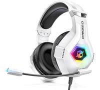 Ozeino Auriculares para juegos PS4 PS5 PC con sonido envolvente 3D con micrófono, auriculares cancelación de ruido, luces RGB para gamers
