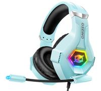 Ozeino - Auriculares para Videojuegos con micrófono, Sonido estéreo e iluminación RGB, Color Celeste