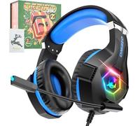 Ozeino Cascos Gaming, Auriculares Gaming con Micrófono Rotatorio, Luz RGB, Premium Stereo, Orejeras Ligero Cómodo, para PS4 PS5 Xbox PC Switch Tableta Laptop