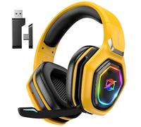 Ozeino Cascos Gaming Inalámbricos para PC/Ps5/Ps4, Auriculares Gaming Inalámbricos de 2,4GHz Wireless+Bluetooth (Amarillo)