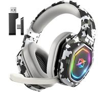 Ozeino Cascos Gaming Inalámbricos para PC/Ps5/Ps4, Auriculares Gaming Inalámbricos de 2,4GHz Wireless+Bluetooth (Camu)