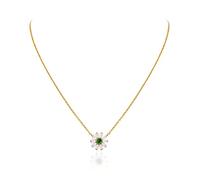 OZEL - Y Chain Daisy Pendant Necklace for women - 14k Gold Plated Brass Chain with Cubic Zirconia inlaid in Flower Stones/Navy Blue, Green, Red, Yellow, Clear/Total 18 inch (green_16'')