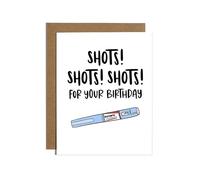 Ozempic Shots - Tarjeta de cumpleaños divertida de la cultura pop para amigos, familiares y personas de fiesta, humor adulto atrevido e irreverente, tarjeta de cumpleaños única en blanco A6 con