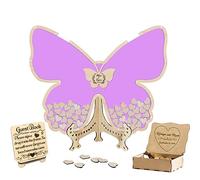 Ozinna - Libro de invitados de boda con mariposas personalizado, libro de invitados rústico para la recepción de invitados para firmar con borde de mariposa de madera (#-8 morado)