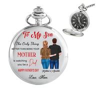 Ozinna Reloj de bolsillo personalizado para mi hijo con cadena, relojes de bolsillo para hombre con mensaje significativo, recuerdo de graduación, día del padre, Navidad, regalos de cumpleaños para