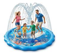 Oziral Alfombra redonda para jugar al agua, diseño de ballena azul con función de pulverización, para niños y perros, juguete inflable de jardín de 170 cm con función de pulverización de agua