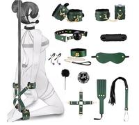 Oziral Kit de Bondage de 15 Piezas Set de Restricción BDSM para Parejas Ajustable con Esposas Antifaz Mordaza Látigo desde Principiante hasta Avanzado Duradero y Amigable con la Piel (Verde)