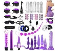 Oziral Set de bondage premium de 39 piezas, kit completo de sujeción, incluye juguetes sexuales para parejas y mujeres, ataduras y accesorios de bondage para la cama, color negro y morado