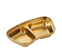 OZLCUA Cuencos Aperitivos 2 piezas de platos acero inoxidable con 1/2/3 compartimentos for condimentos, salsas for kétchup, soja y vinagre, ideales for cocinas restaurantes(Golden Two Grid)