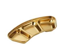 OZLCUA Cuencos Aperitivos 2 piezas de platos acero inoxidable con 1/2/3 compartimentos for condimentos, salsas for kétchup, soja y vinagre, ideales for cocinas restaurantes(Golden Three Grid)