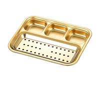 OZLCUA Cuencos Aperitivos Bandeja de acero inoxidable 304 con 4 compartimentos for escurrir aceite, salsa barbacoa, aperitivos, cena, almuerzo o fruta(Golden Drain grid)