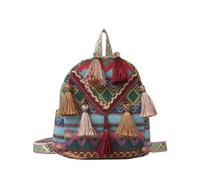 OZLCUA Mochila con borlas bordadas for damas, tribus de colores, 1 bolsa pequeña for regalo(BLUE)