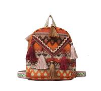 OZLCUA Mochila con borlas bordadas for damas, tribus de colores, 1 bolsa pequeña for regalo(Orange)