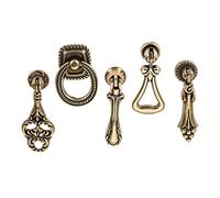 OZLCUA Pomo De Puerta Retro 2pcs Retro Style Drop Pendant Bronze Drawer Cabinet Knob Pull Antique Brass Ring Cupboard Dresser Handle Home Decor(Color 1)
