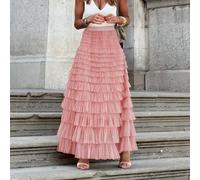 OZLMBERN Falda Larga Francesa con Elegante Temperamento Femenino Color sólido de Color Alto Falda de Pastel de Malla con Cintura Alta y esponjosa Falda