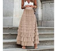 OZLMBERN Falda Larga Francesa con Elegante Temperamento Femenino Color sólido de Color Alto Falda de Pastel de Malla con Cintura Alta y esponjosa Falda
