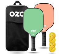 OZO Pickleball - Set de 2 Raquetas, 4 Bolas y Bolsa - Spark Fusion Essence (para Principiantes, Híbrida, Superficie de Grafito) + 4 Bolas (para Esteriores e Interiores) Aprobadas por la USAPA