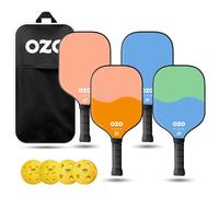 OZO Pickleball - Set de 4 Raquetas, 4 Bolas y Bolsa - 2xSpark Fusion Essence (Híbrida) 2xSpark Inceptra Gelato (Control) para Principiantes + 4 Bolas (para Esteriores e Interiores) Aprobadas por la USAPA