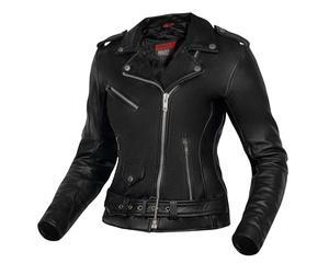OZONE MOTO Classic Lady Chaqueta de Moto Mujer | Cuero | Protectores de Codos y Hombros | 5 Bolsillos | Ajuste de Cintura