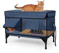 OZPPM Caseta For Gatos con Calefacción For Exteriores, Impermeable Y Resistente Al Viento, con Puerta De Escape Segura For Gatos Callejeros, Valla Plegable Y Base Elevada(M)